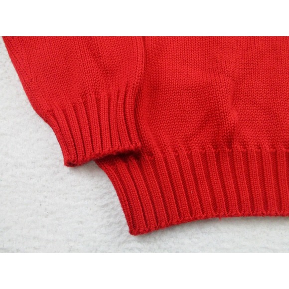 Polo Ralph Lauren Knit Sweater Mens L Red Cotton Crewneck Blue Pony Logo Knit - Picture 2 of 8